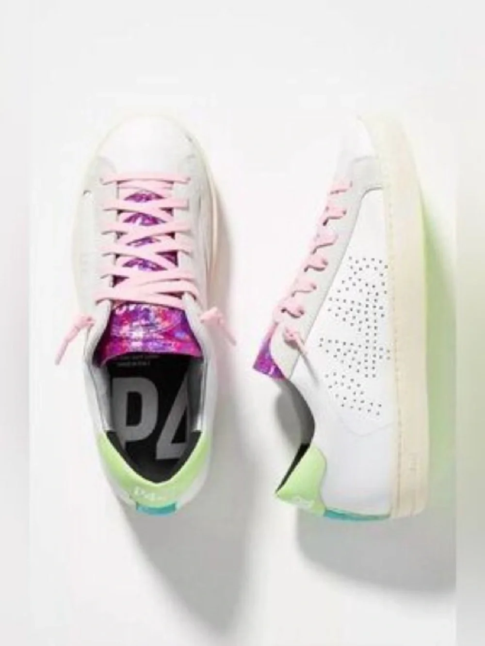 P448 White Sneakers with Pink Laces and Purple Tongue